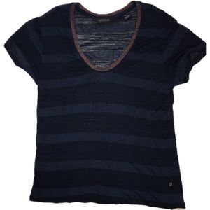 Scotch and soda navy striped t  tee shirt metallic tee